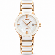 Rado Centrix style white dial first copy watch with ceramic-style bracelet
