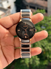 Rado inspired black dial watch with rose-gold-tone detailing