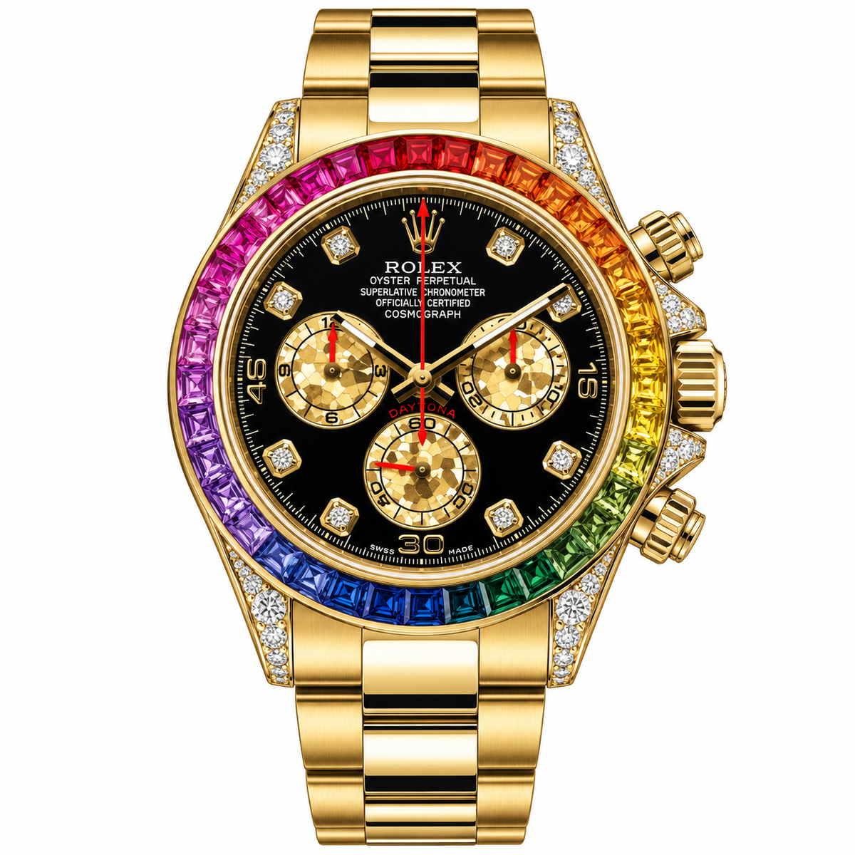 Rolex Daytona style rainbow bezel first copy watch with black dial