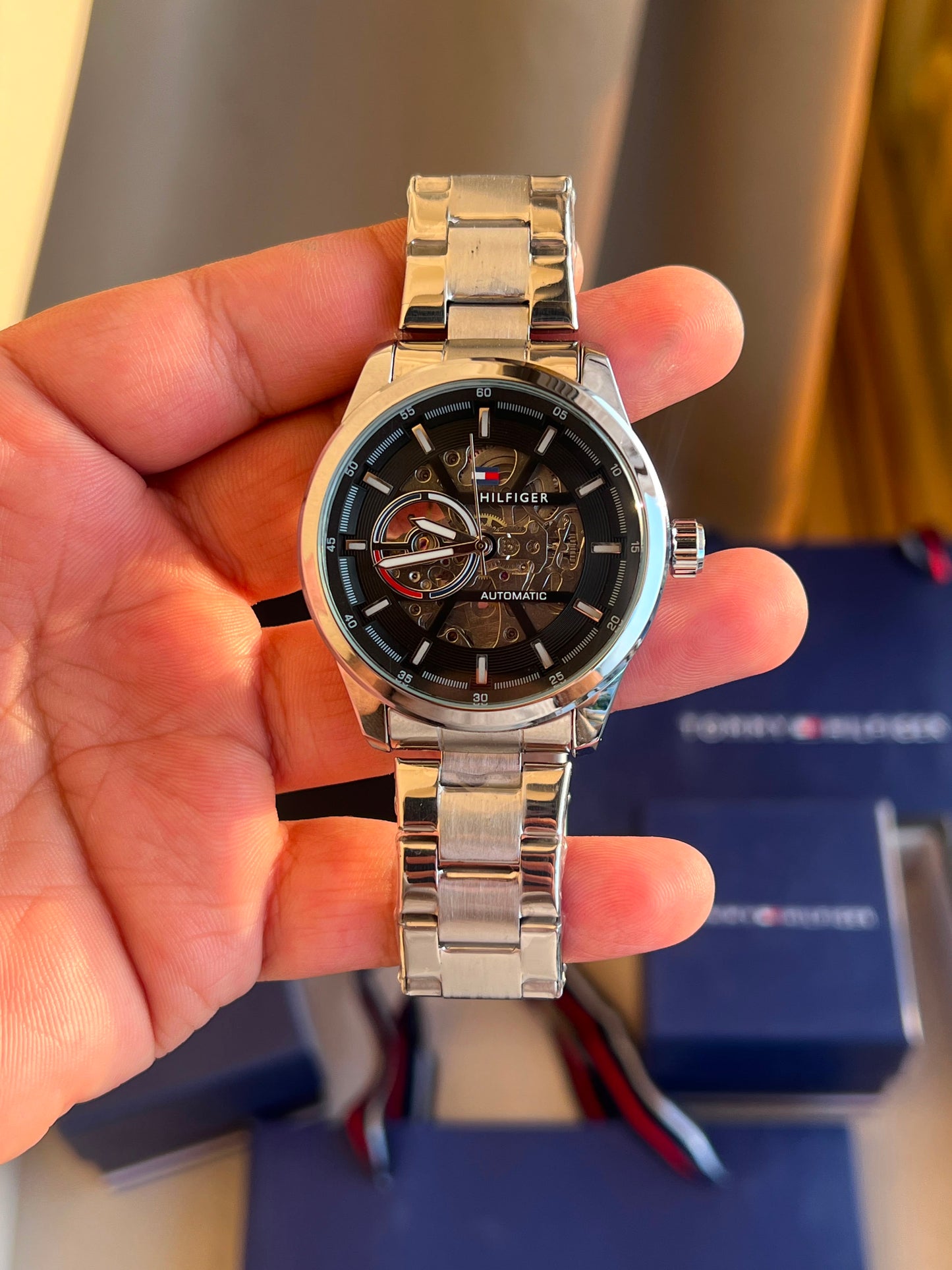 Tommy Hilfiger Automatic Skeleton Watch – First Copy | Master Copy Quality | Metallic Silver Steel Strap