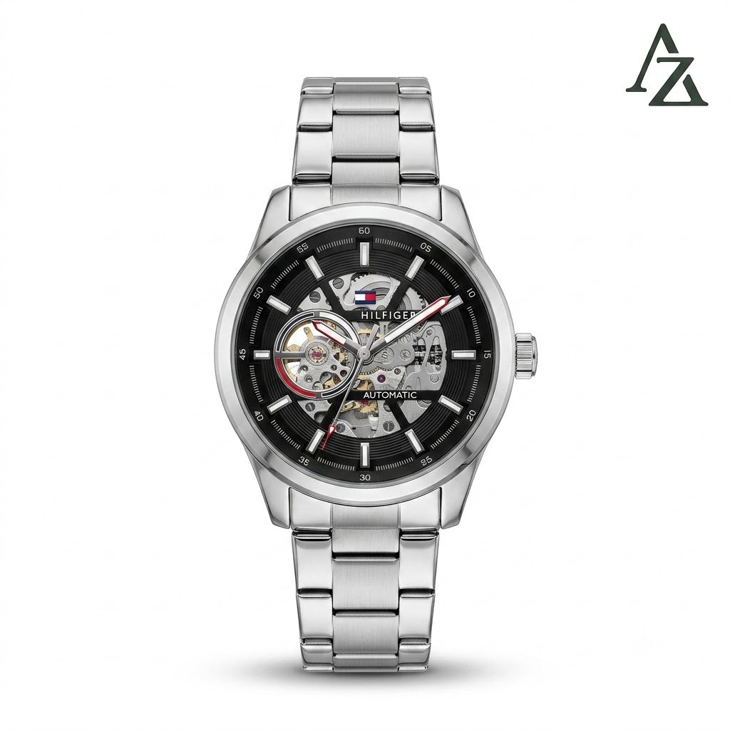 Tommy Hilfiger Automatic Skeleton Watch – First Copy | Master Copy Quality | Metallic Silver Steel Strap