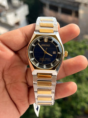 King Seiko inspired blue dial watch with gold tone hands and markers