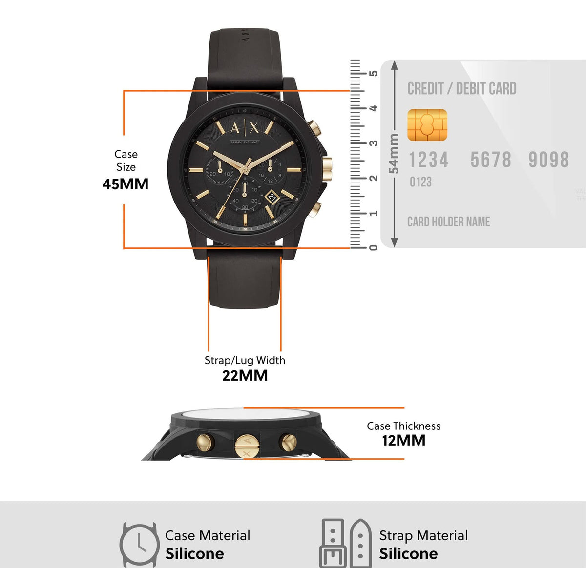 Armani Exchange style black dial men's watch with black strap