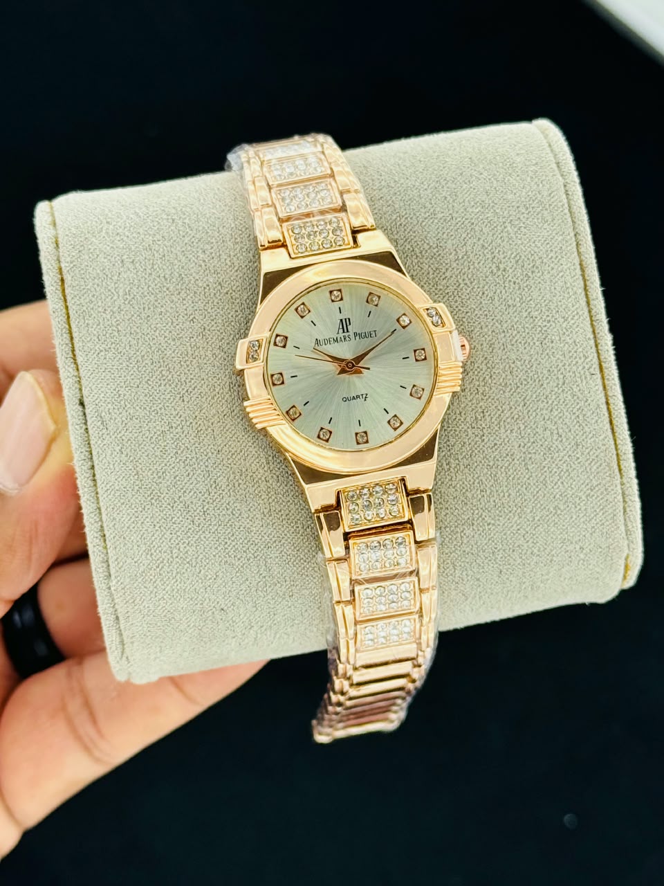 Audemars Piguet inspired gold watch with diamond-style hour markers