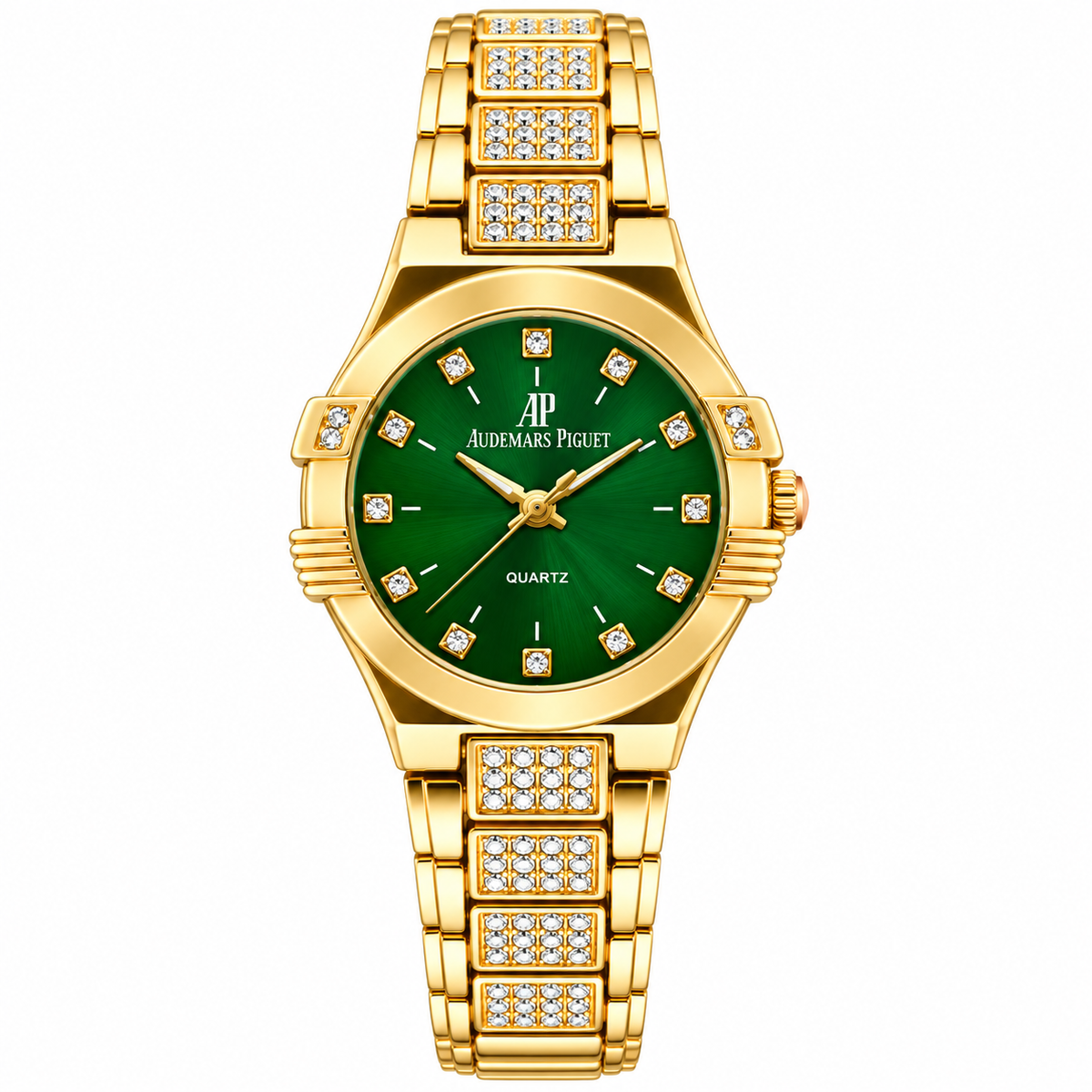 Audemars Piguet Royal Oak style green dial first copy watch with gold tone finish