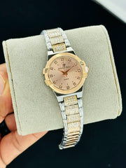 Audemars Piguet inspired pink dial quartz watch with crystal style markers