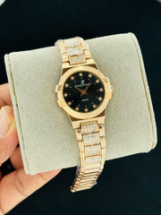 Audemars Piguet inspired black quartz watch with crystal style markers
