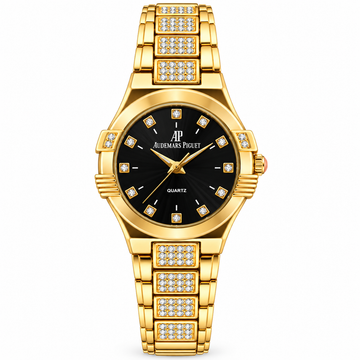 Audemars Piguet Style Black Dial Watch – First Copy | Gold Tone | Quartz