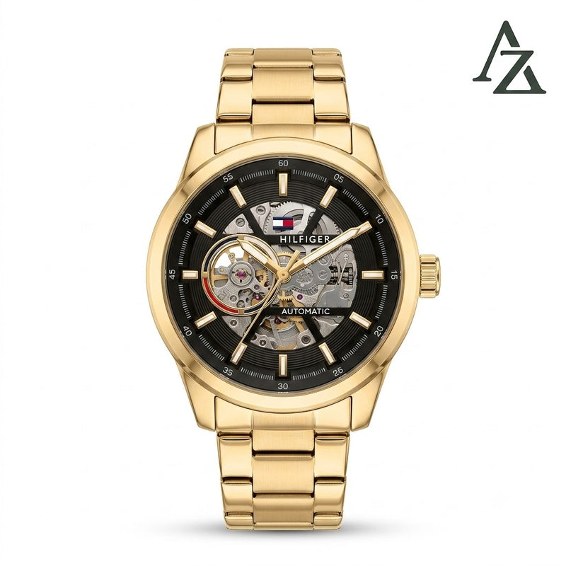 Tommy Hilfiger Automatic Skeleton Watch – First Copy | Master Copy Quality | Gold-Tone Steel Strap