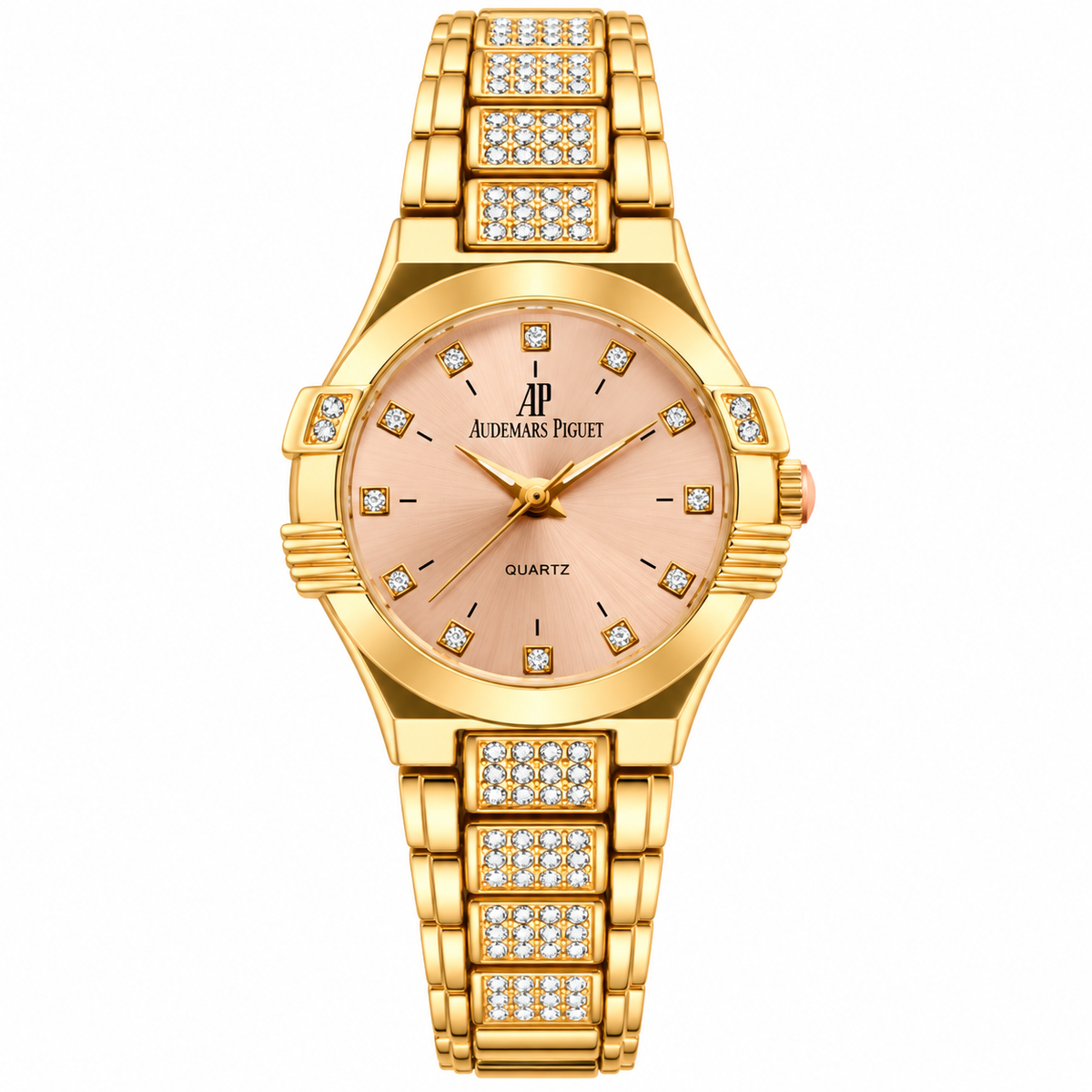 Audemars Piguet style pink dial first copy watch with gold tone finish