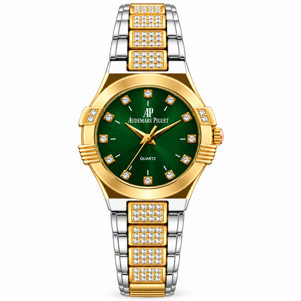 Audemars Piguet style green dial first copy watch with gold tone finish