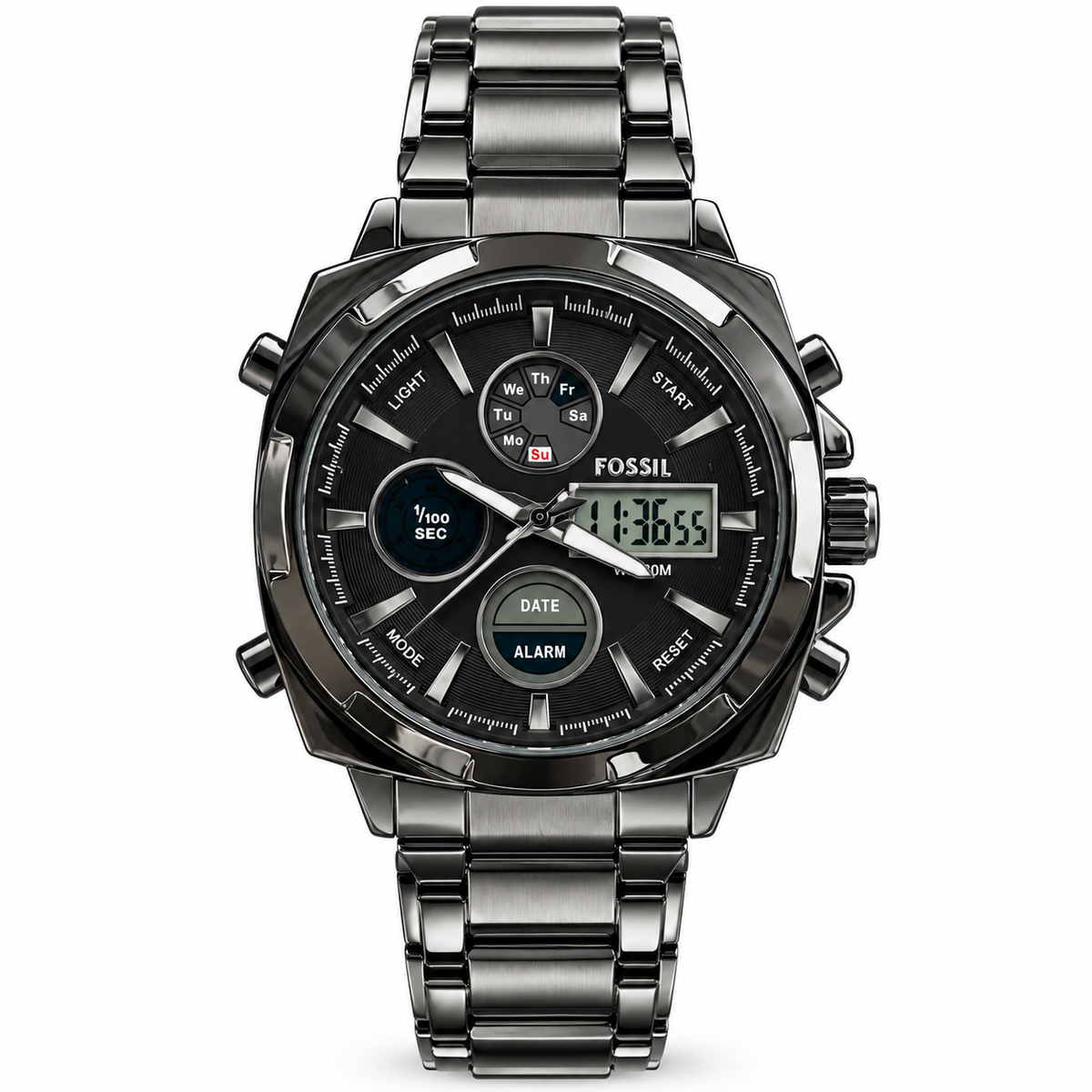 Fossil-Machine-BG10655-Square-Dual-Display-Black-Metal-First-Copy-Watch-Anzoro