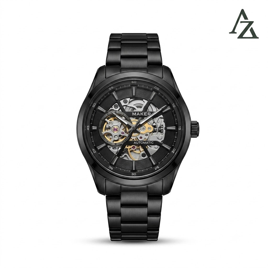 Tommy Hilfiger Automatic Black Watch – First Copy | Master Copy Quality | Sleek Metal Bracelet, Skeleton Dial