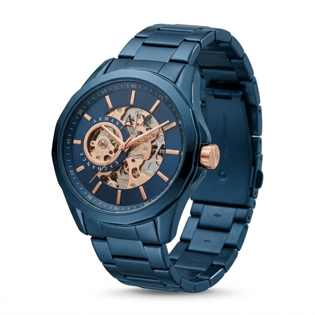 AX2457-Blue-Stainless-Steel-Skeleton-Watch-CloseUp