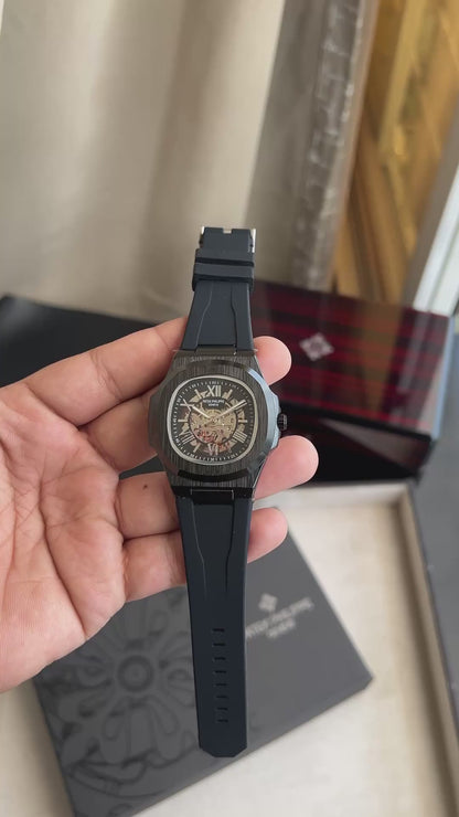 Patek Philippe Nautilus Style Watch – First Copy | Master Copy Quality | All-Black Skeleton Dial