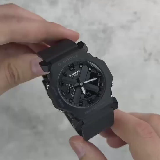 G-Shock inspired black analog digital watch front view