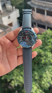 TAG Heuer style men's chronograph watch with black leather strap
