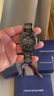 Tommy Hilfiger Automatic Black Watch – First Copy | Master Copy Quality | Sleek Metal Bracelet, Skeleton Dial