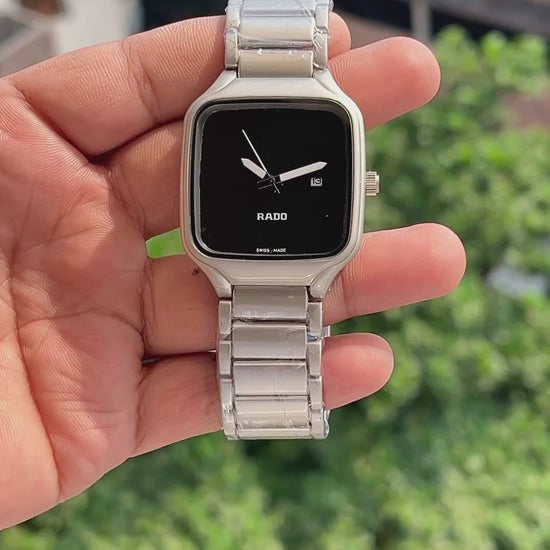 Rado-True-Square-Brushed-Silver-Stainless-Steel-Case-Crown-First-Copy-Anzoro