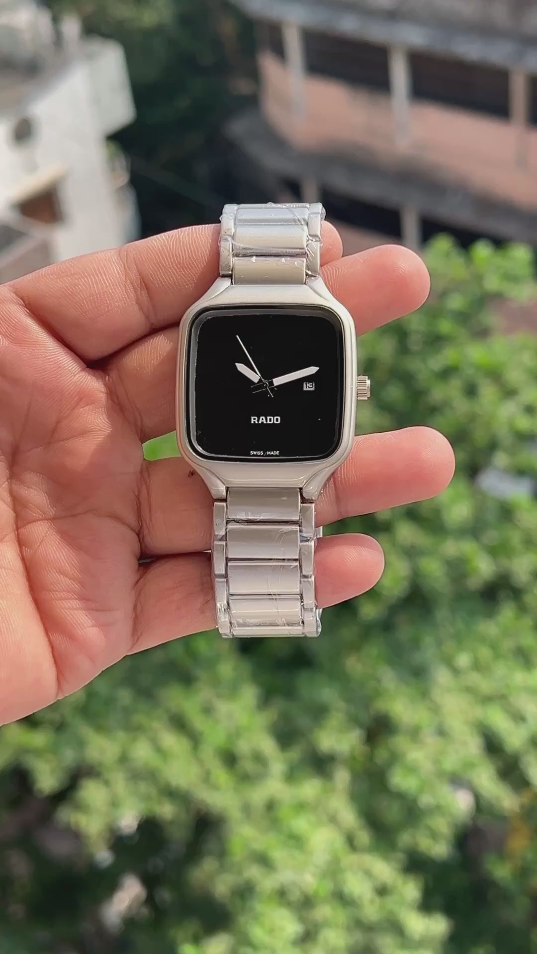 Rado-True-Square-Brushed-Silver-Stainless-Steel-Case-Crown-First-Copy-Anzoro