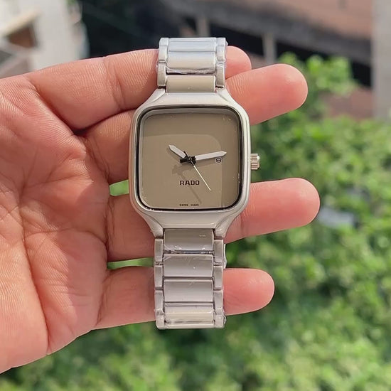 Rado-True-Square-Brushed-Silver-Stainless-Steel-Case-Crown-First-Copy-Anzoro