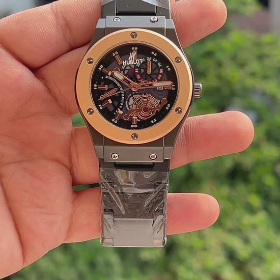 Hublot-Gunmetal-Black-Stainless-Steel-Case-Textured-Crown-First-Copy-Anzoro