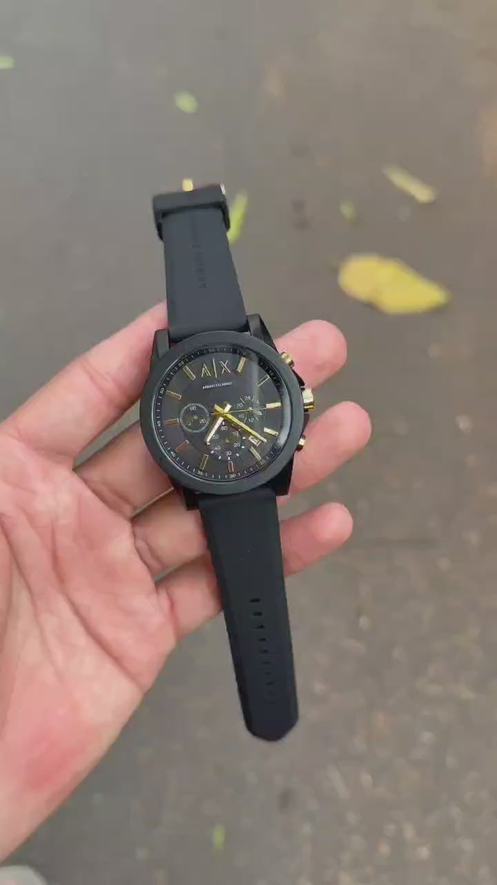 Armani Exchange inspired first copy watch with black dial and gold-tone accents