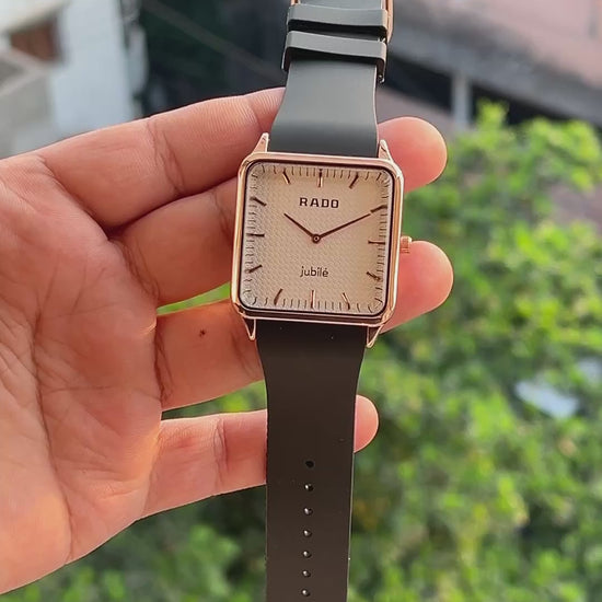 Rado-True-Square-Rose-Gold-Case-Crown-Black-Rubber-Strap-First-Copy-Anzoro