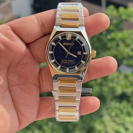 King Seiko style swift movement watch with date display and two tone bracelet