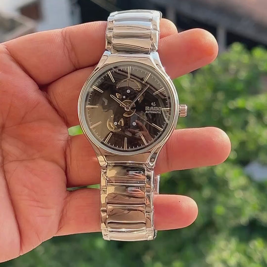 Rado-Centrix-Open-Heart-Skeleton-Black-Dial-Gold-Indices-First-Copy-Watch