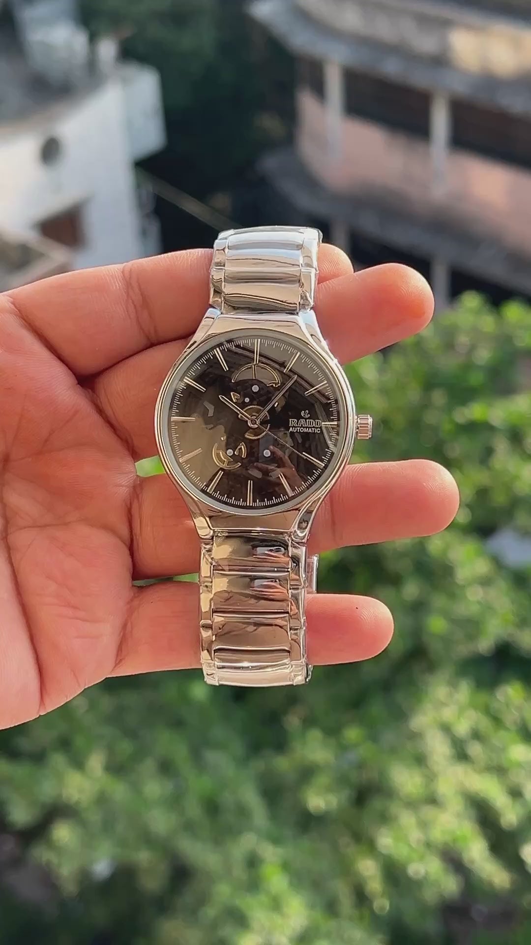 Rado-Centrix-Open-Heart-Skeleton-Black-Dial-Gold-Indices-First-Copy-Watch