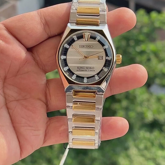 King Seiko style two tone watch with date display and premium dial