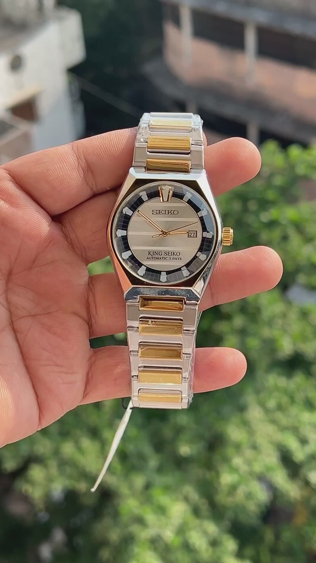 King Seiko style two tone watch with date display and premium dial