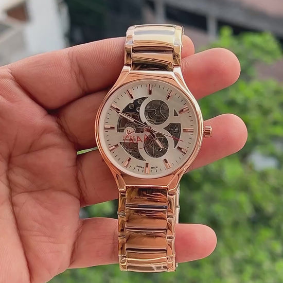 Rado-Centrix-Rose-Gold-Stainless-Steel-Case-Crown-First-Copy-Anzoro