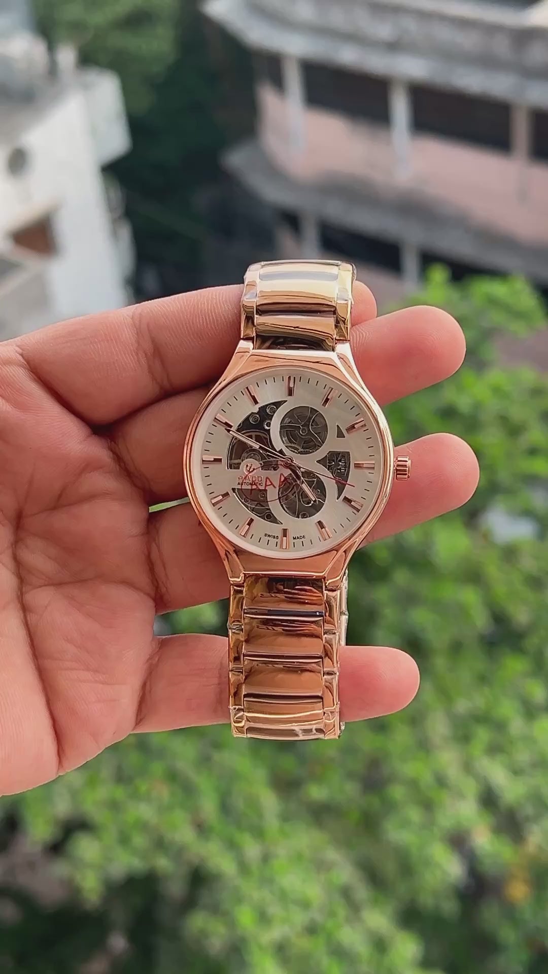 Rado-Centrix-Rose-Gold-Stainless-Steel-Case-Crown-First-Copy-Anzoro