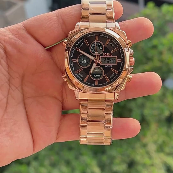 Fossil-Analog-Digital-Black-Dial-Rose-Gold-First-Copy-Watch-Front-View