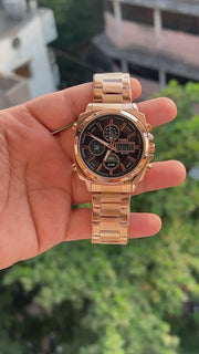 Fossil-Analog-Digital-Black-Dial-Rose-Gold-First-Copy-Watch-Front-View