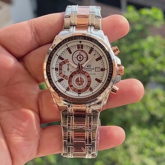 Casio-Edifice-White-Dial-Rose-Gold-Chronograph-Subdials-Date-Window-First-Copy