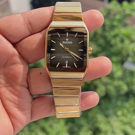 Rado-Anatom-Square-Grey-Dial-Gold-Hands-Date-Window-Quartz-First-Copy