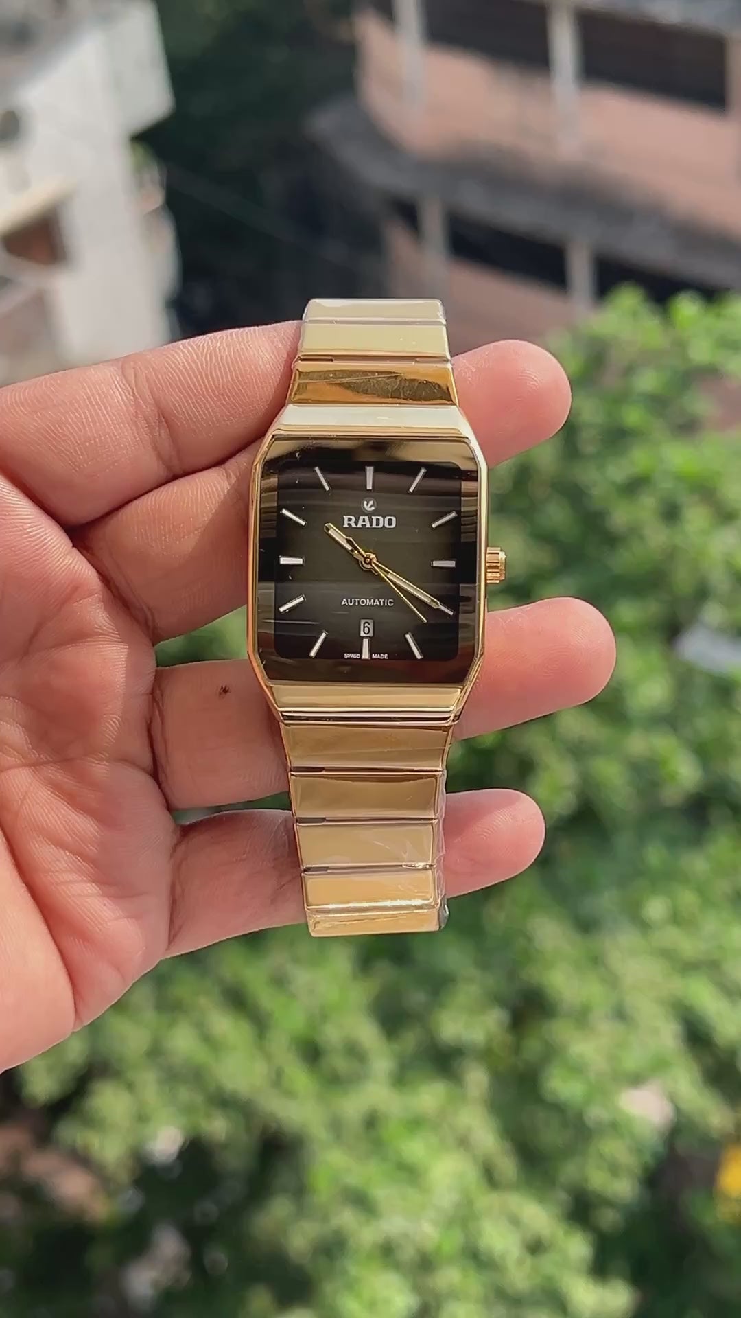 Rado-Anatom-Square-Grey-Dial-Gold-Hands-Date-Window-Quartz-First-Copy