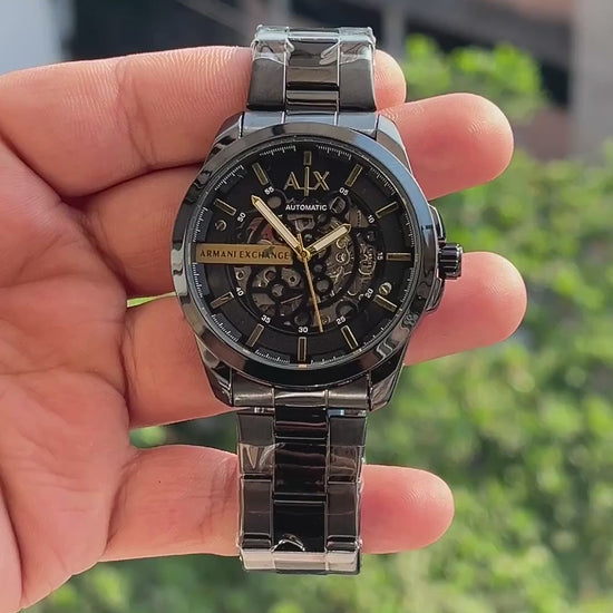 Armani-Exchange-Gunmetal-Black-Stainless-Steel-Case-Crown-First-Copy-Anzoro