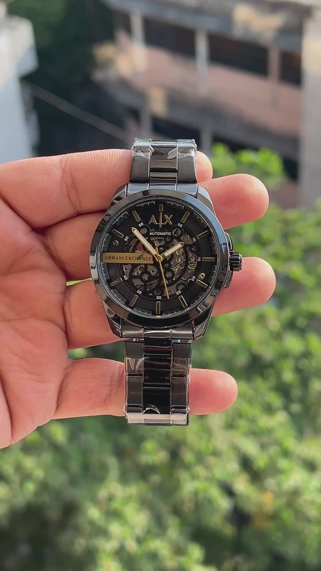 Armani-Exchange-Gunmetal-Black-Stainless-Steel-Case-Crown-First-Copy-Anzoro