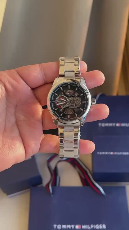 Tommy Hilfiger Automatic Skeleton Watch – First Copy | Master Copy Quality | Metallic Silver Steel Strap