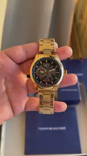 Tommy Hilfiger Automatic Skeleton Watch – First Copy | Master Copy Quality | Gold-Tone Steel Strap