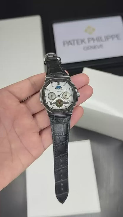 Patek Philippe Style Watch – First Copy | Master Copy Quality | Octagonal Bezel, Dark Alligator Leather Strap